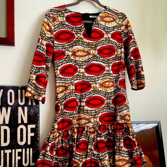 African print drop waist midi dress - Picture 1 of 4